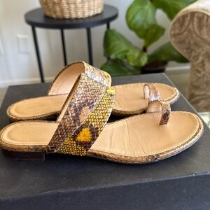 Sergio Rossi Snakeskin Flat Sandals. Size 8.